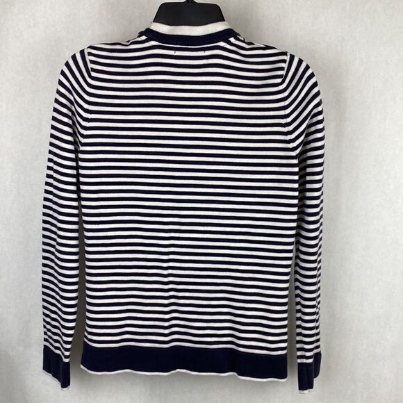 Lands’ End Cardigan Sweater Striped Small 6-8 Nautical Navy White Button Front - Picture 5 of 8